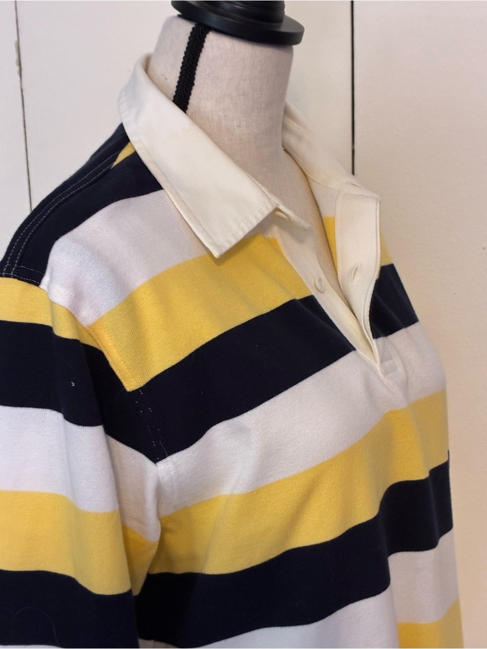 Vintage Brooks Brothers Rugby Shirt in Yellow Navy White Stripe